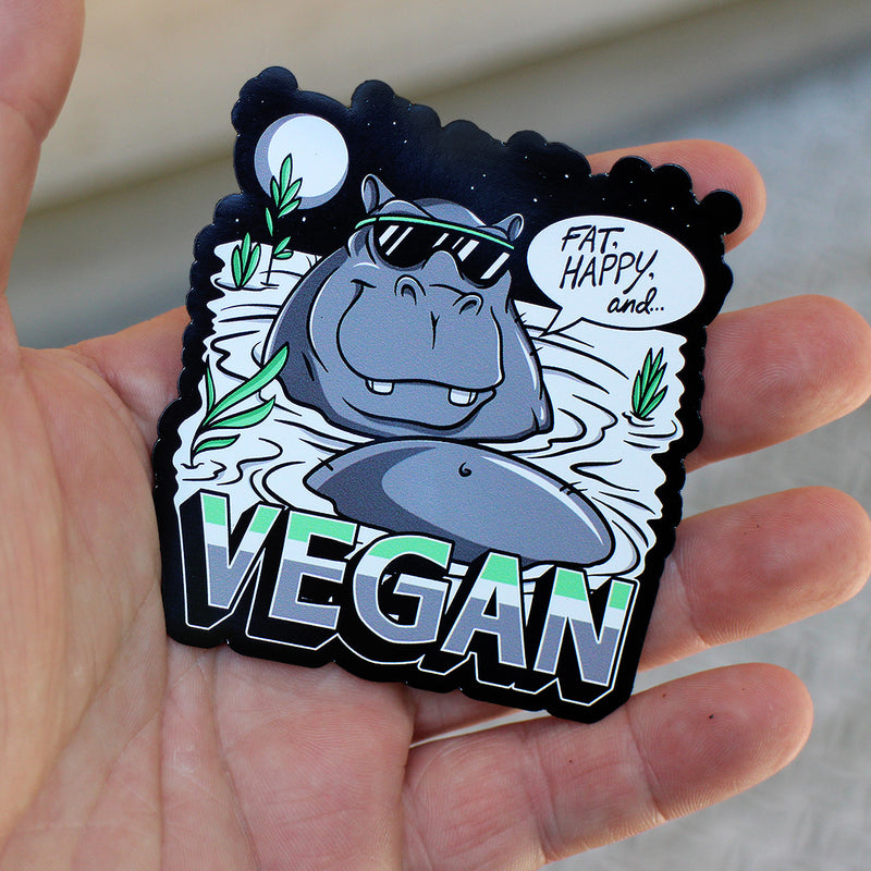 Fat Happy Vegan Hippo - Magnet