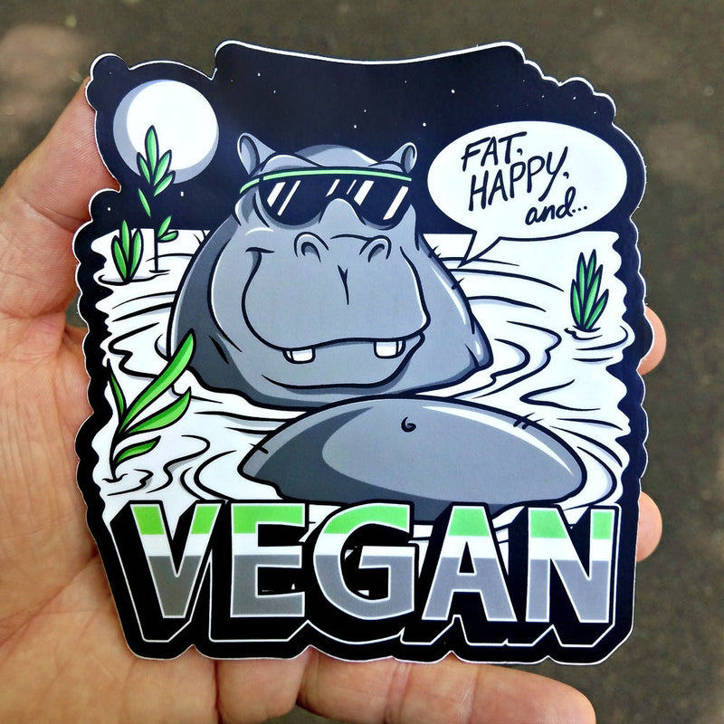 Fat Happy Vegan Hippo - Sticker