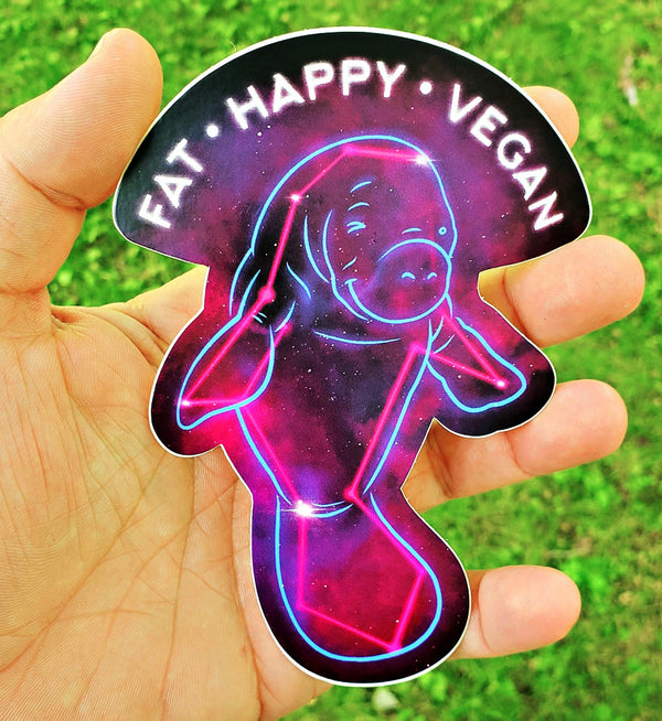 Fat Happy Vegan Space Manatee - Sticker